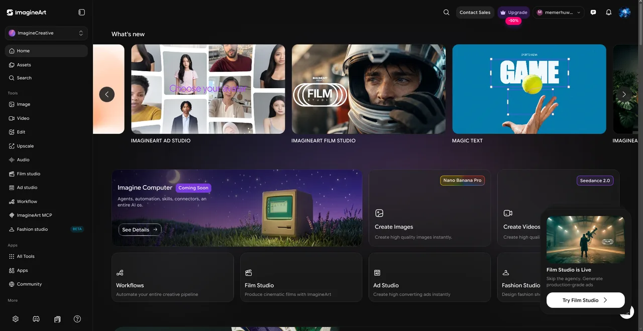 The Imagine Art home screen